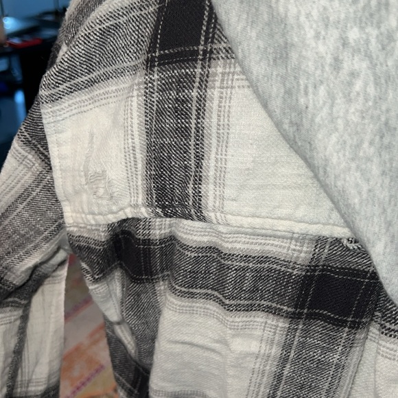American Eagle distressed plaid button down with hood, XS - Picture 7 of 10